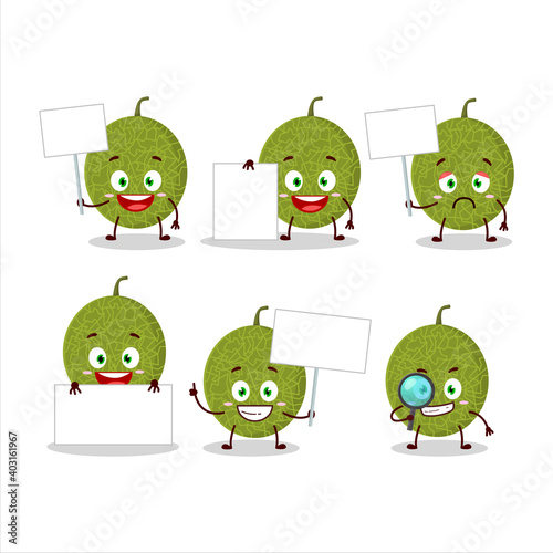 Melon cartoon in character bring information board