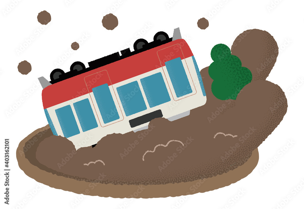土砂災害に遭う電車のベクターイラスト Stock Vector | Adobe Stock