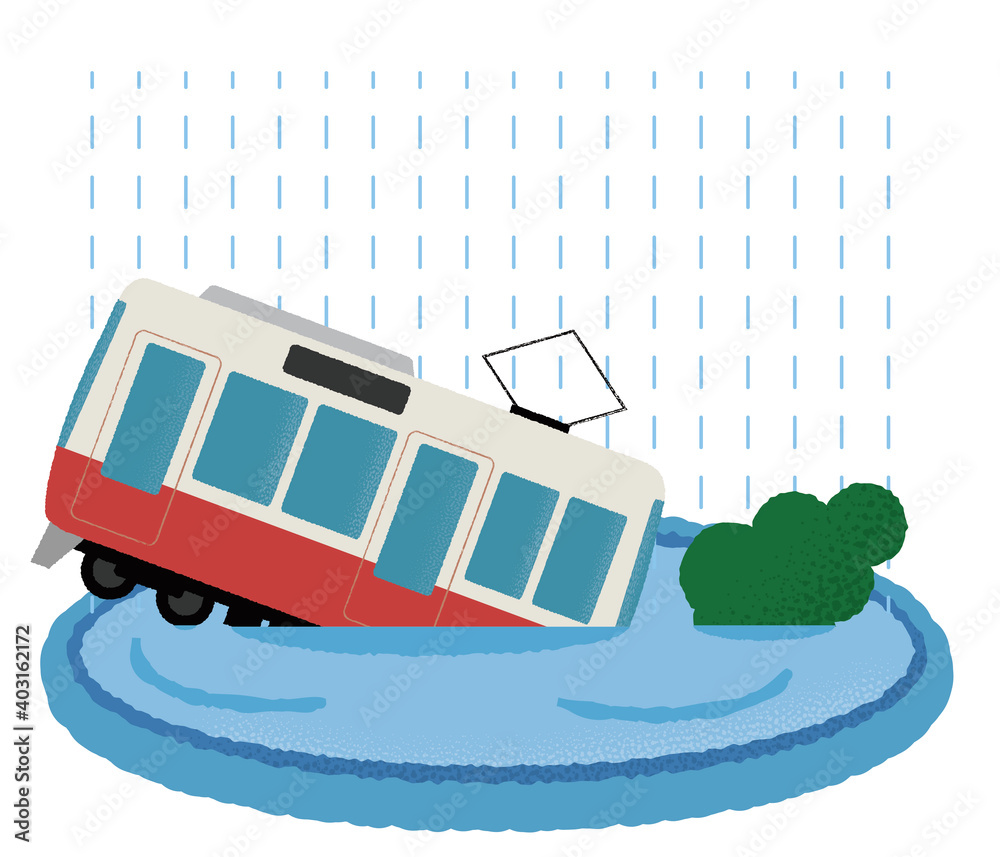 大雨の被害に遭う電車のベクターイラスト Stock Vector | Adobe Stock