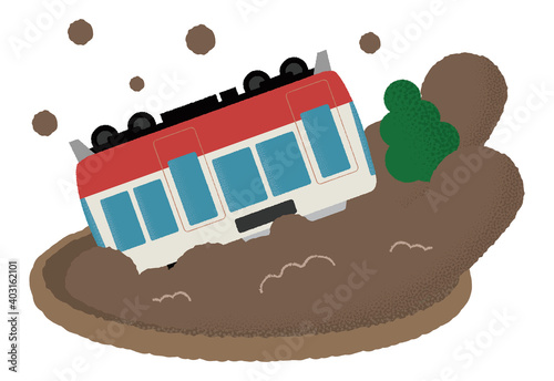 土砂災害に遭う電車のベクターイラスト