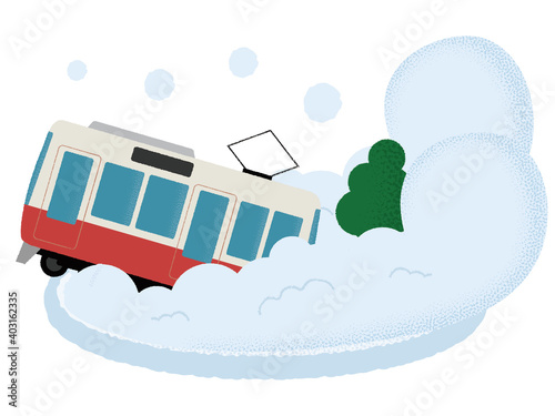 雪崩の被害に遭う電車のベクターイラスト