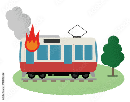 火災に遭う電車のベクターイラスト