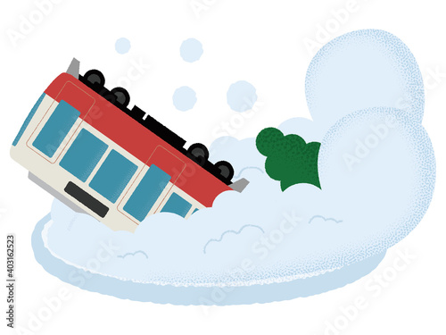 雪崩の被害に遭う電車のベクターイラスト