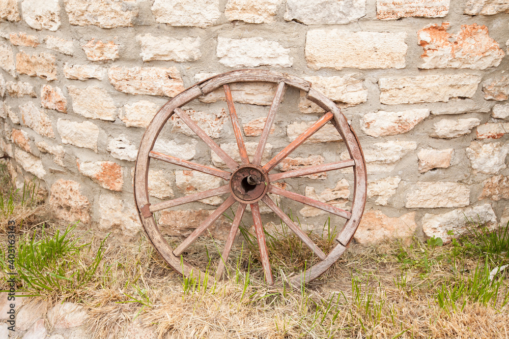 old wagon wheel on the wall