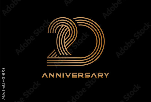 Abstract Number 20 Gold Logo, Number 20 monogram line style can be used for birthday and business logo templates, flat design logo, vector illustration
