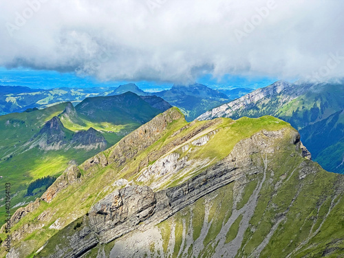 Alpine peak Twäriberg (Twaeriberg or Twariberg) of the mountain range First and in the Schwyz Alps mountain massif, Oberiberg - Canton of Schwyz, Switzerland (Kanton Schwyz, Schweiz) photo