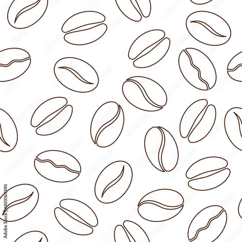 Coffee bean seamless pattern on white background.