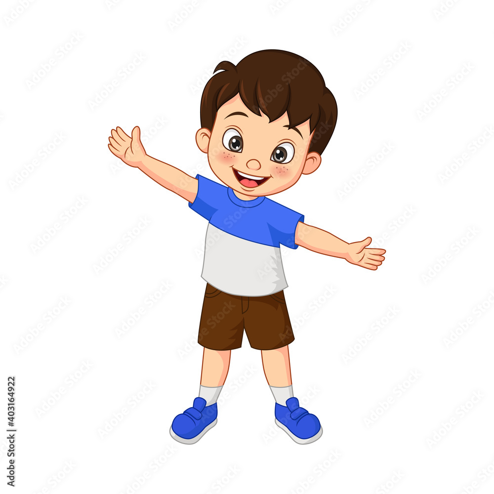 Cartoon happy boy waving hand Cartoon happy boy waving hand