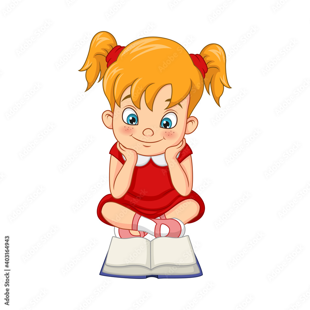 Cartoon funny girl student reading a book Cartoon funny girl student reading a book