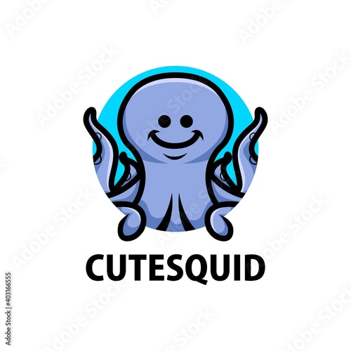 cute squid cartoon logo vector icon illustration