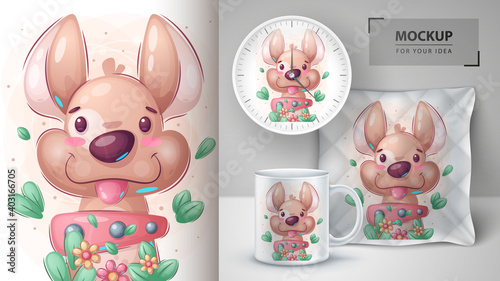 Cute dog in flower - poster and merchandising