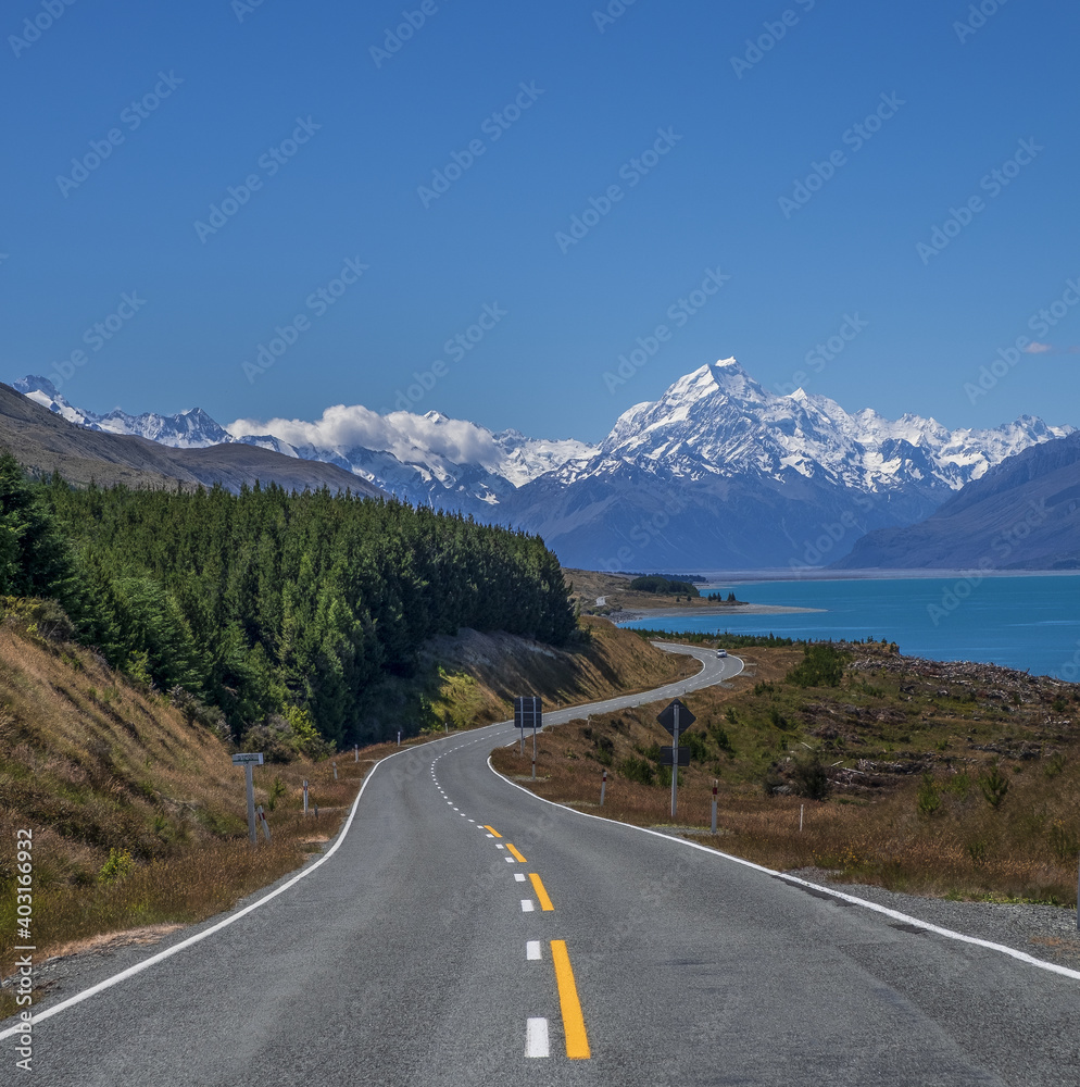 The road to Mount Cook, New Zealand. The road to Mount Cook, New Zealand.