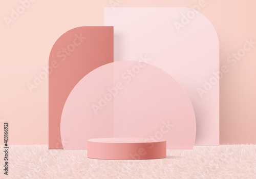 3d background products valentine podium in love platform. heart background vector 3d rendering with cylinder. podium stand to show cosmetic products. Stage romance showcase on pedestal pink studio