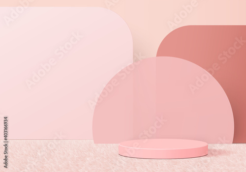 3d background products valentine podium in love platform. heart background vector 3d rendering with cylinder. podium stand to show cosmetic products. Stage romance showcase on pedestal pink studio