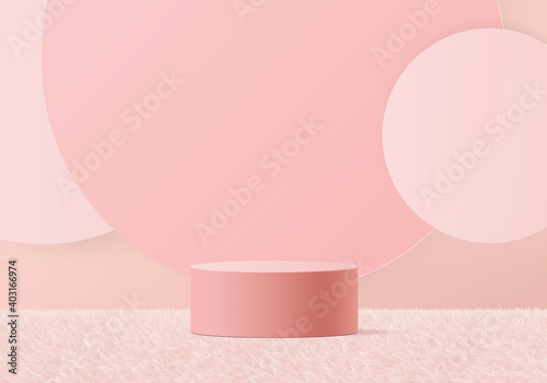 3d background products valentine podium in love platform. heart background vector 3d rendering with cylinder. podium stand to show cosmetic products. Stage romance showcase on pedestal pink studio