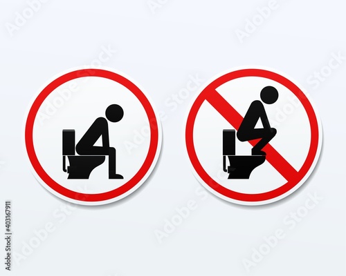 No, and permit toilet sign. Dont step on the toilet seat. Illustration vector
