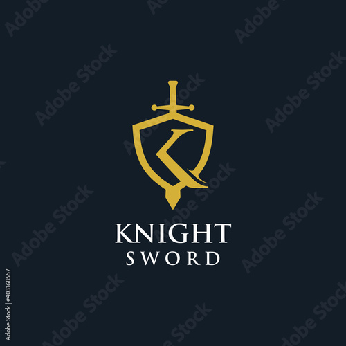 Knight sword logo letter K shield