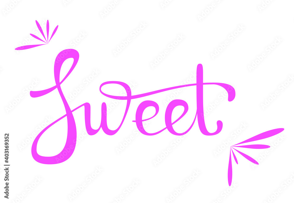 Pink sweet lettering on a white background. Vector illustration