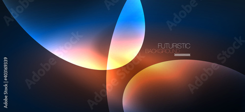 Neon ellipses abstract backgrounds. Shiny bright round shapes glowing in the dark. Vector futuristic illustrations for covers, banners, flyers and posters and other