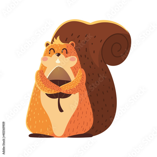 cute squirrel with acorn cartoon animal icon over white background design