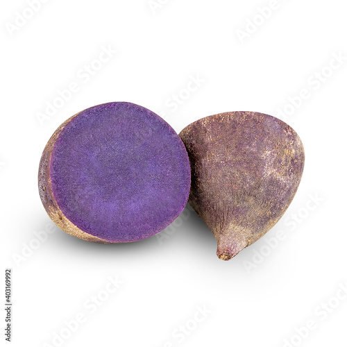 Purple Colored Sweet Potatoes on White background with clipping paths.
