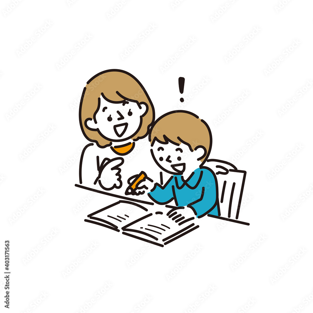 母親と勉強をする男の子