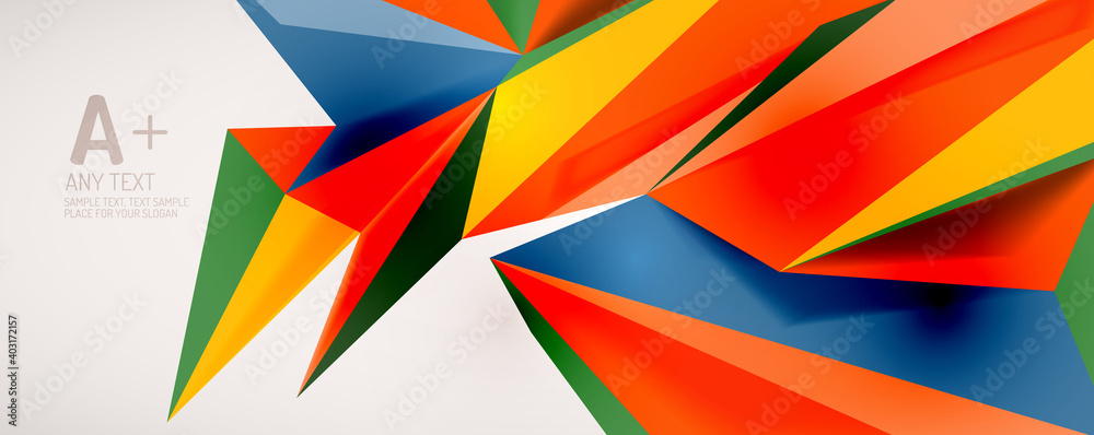 Vector triangle geometric backgrounds. Low poly 3d shape on light backdrop. Vector illustration for covers, banners, flyers and posters and other designs Vector triangle geometric backgrounds. Low poly 3d shape on light backdrop. Vector illustration for covers, banners, flyers and posters and other designs