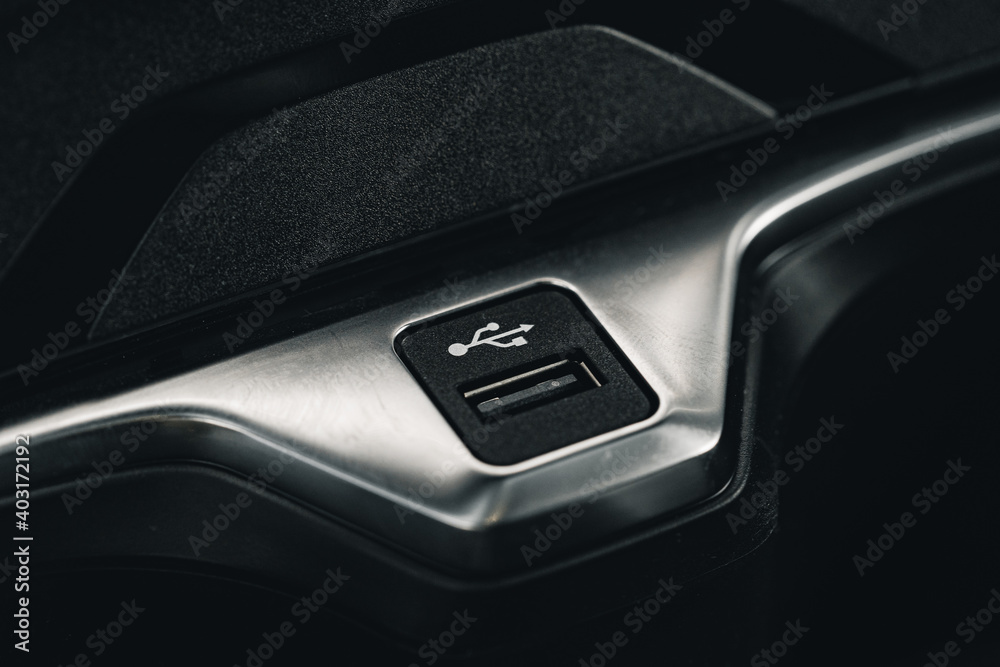 USB port for connecting device in luxury car