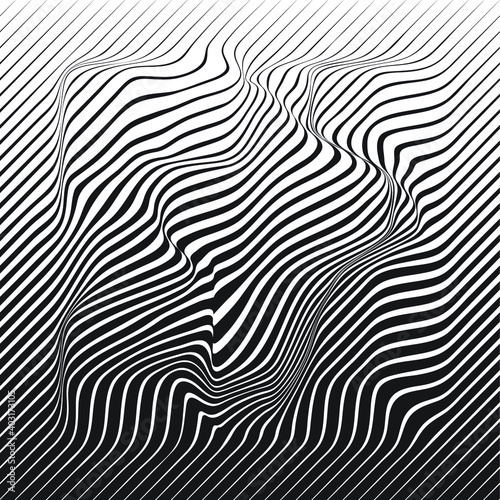 Abstract flow lines background . Fluid wavy shape .Striped linear pattern . Music sound wave . Vector illustration