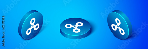 Isometric Fidget spinner icon isolated on blue background. Stress relieving toy. Trendy hand spinner. Blue circle button. Vector.