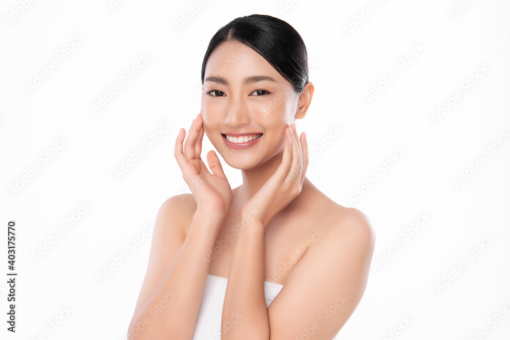 Beautiful Young asian Woman with Clean Fresh Skin, on Pink background, Face care, Facial treatment. Cosmetology, beauty and spa. Asian women portrait Beautiful Young asian Woman with Clean Fresh Skin, on Pink background, Face care, Facial treatment. Cosmetology, beauty and spa. Asian women portrait