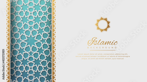 Islamic Arabic White Luxury Arabesque Pattern Background with Elegant Golden Border