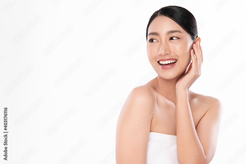 Beautiful Young asian Woman with Clean Fresh Skin, on Pink background, Face care, Facial treatment. Cosmetology, beauty and spa. Asian women portrait Beautiful Young asian Woman with Clean Fresh Skin, on Pink background, Face care, Facial treatment. Cosmetology, beauty and spa. Asian women portrait