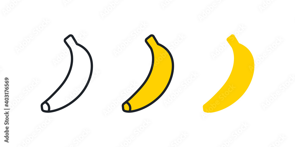 Banana icon. Linear color icon, contour, shape, outline. Thin line. Modern minimalistic design. Vector set. Illustrations of fruits