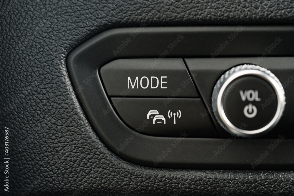 Car dashboard control panel buttons close up