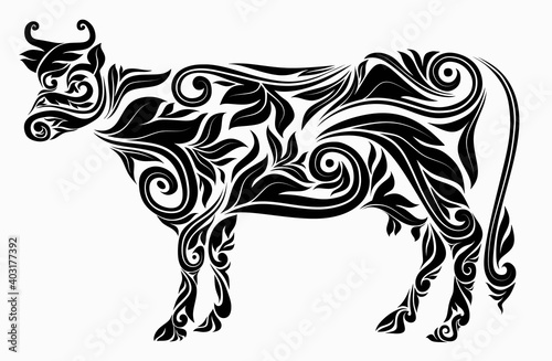 Nice cow Floral Ornament Decoration Vector. 