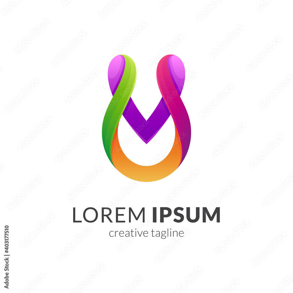 U heart or love logo with ribbon 3d concept in multiple vibrant color U heart or love logo with ribbon 3d concept in multiple vibrant color