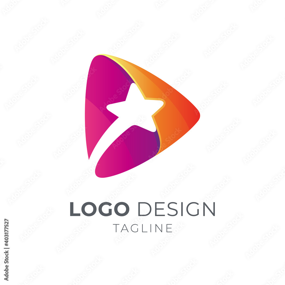 Star media play logo with 3d concept Star media play logo with 3d concept