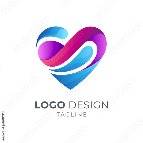 Love wave logo. Heart and wave logo concept