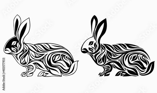 Nice rabbit Floral Ornament Decoration Vector. 