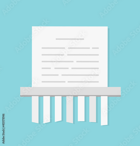 Shredding or destroying paper document page via shredder machine vector icon flat cartoon, idea of confidential evidence data clean, file history destroy symbol, clear privacy information