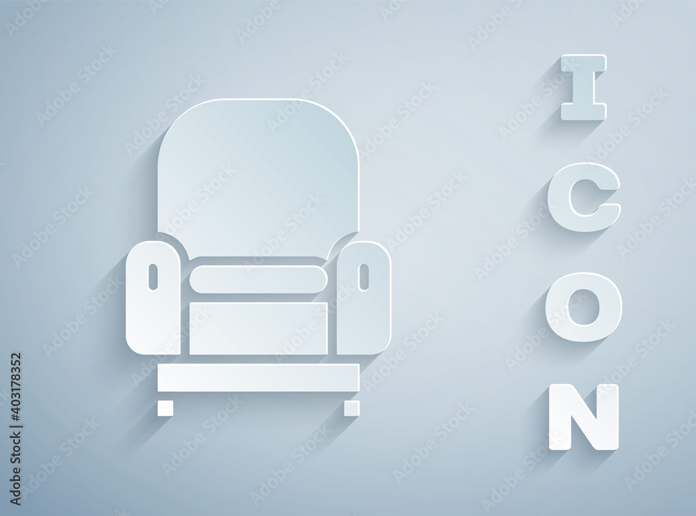 Paper cut Armchair icon isolated on grey background. Paper art style. Vector. Paper cut Armchair icon isolated on grey background. Paper art style. Vector.