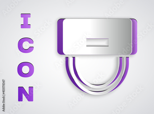 Paper cut Bellboy hat icon isolated on grey background. Hotel resort service symbol. Paper art style. Vector.