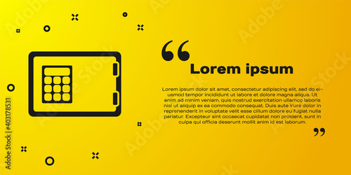 Black Safe icon isolated on yellow background. The door safe a bank vault with a combination lock. Reliable Data Protection. Vector.