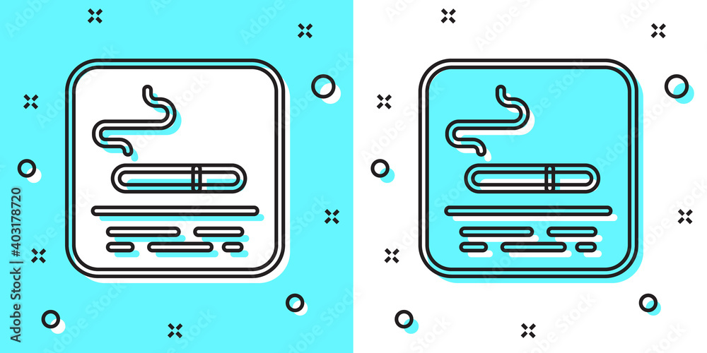 Black line Smoking area icon isolated on green and white background. Random dynamic shapes. Vector.