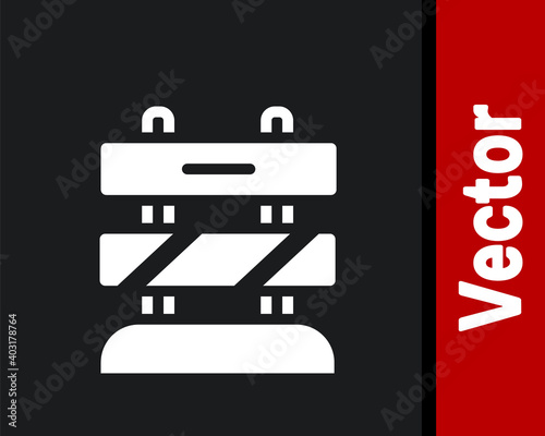 White End of railway tracks icon isolated on black background. Stop sign. Railroad buffer end to destination. Vector.