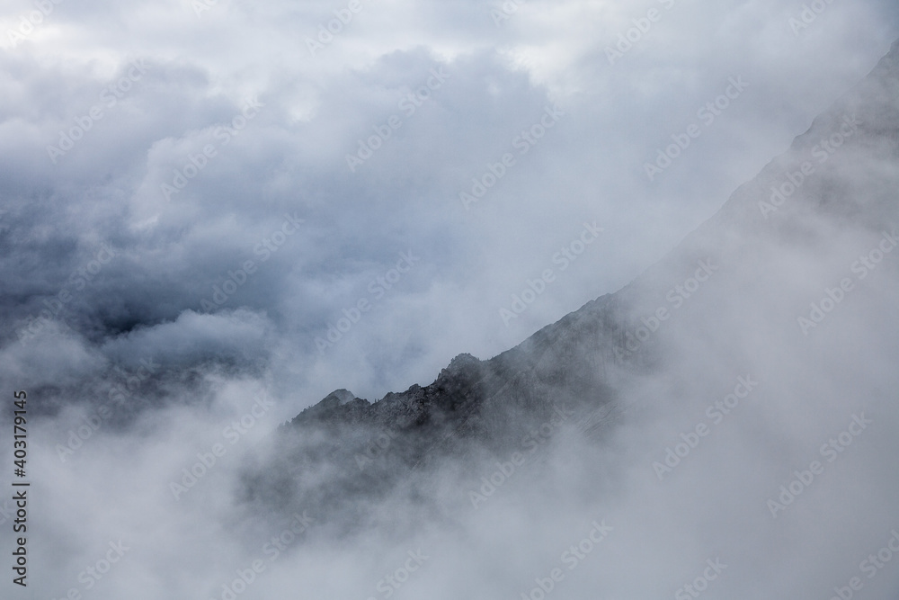 Dramatic cloud covered peaks in the Austrian Alps