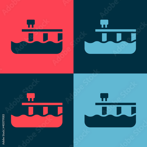 Pop art Beach pier dock icon isolated on color background. Vector.