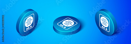 Isometric Attitude indicator is an instrument used in an aircraft to inform the pilot of the orientation of the aircraft icon isolated on blue background. Blue circle button. Vector.