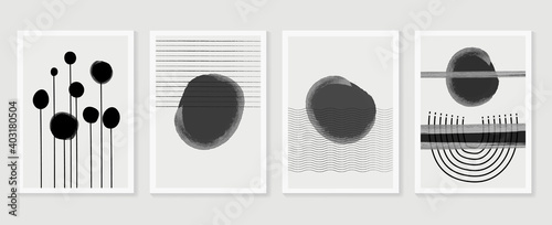 Abstract wall arts vector collection.  Black and white organic shape Art brush design for wall framed prints, canvas prints, poster, home decor, cover, wallpaper. Vector illustration